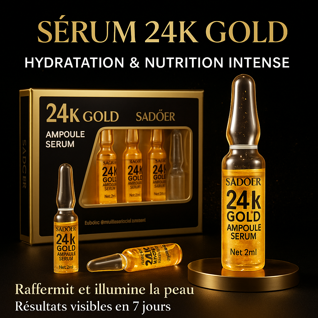 Ampoules Sérum Visage Coréen 24K – Acide Hyaluronique & Collagène | Hydratation, Anti-Rides & Éclat Jeunesse (7 Jours Cure)