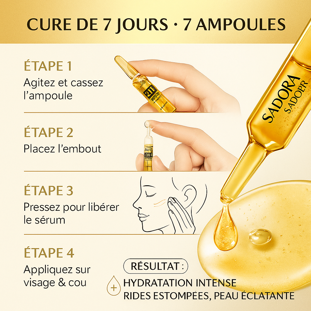 Ampoules Sérum Visage Coréen 24K – Acide Hyaluronique & Collagène | Hydratation, Anti-Rides & Éclat Jeunesse (7 Jours Cure)