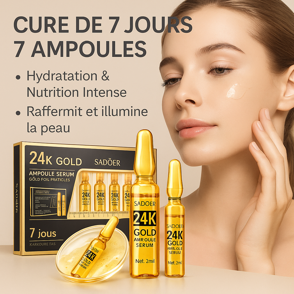 Ampoules Sérum Visage Coréen 24K – Acide Hyaluronique & Collagène | Hydratation, Anti-Rides & Éclat Jeunesse (7 Jours Cure)
